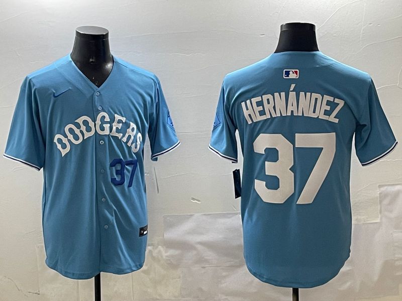 Men Los Angeles Dodgers #37 Hernandez Light Blue Joint Name 2025 Nike MLB Jersey style 20->los angeles dodgers->MLB Jersey